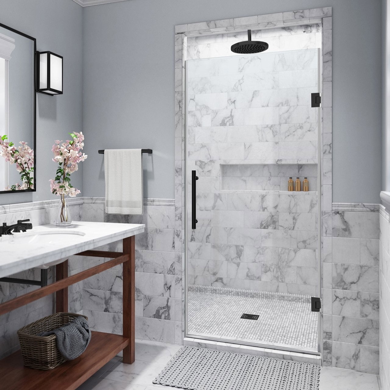 Kinkade 29" x 72" Matte Black Frameless Shower Door