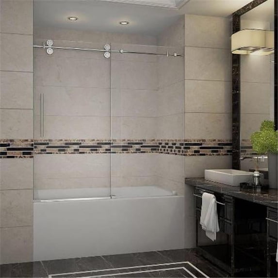 AstonGlobal TDR978-CH-60-10 Langham 60 x 60 in. Completely Frameless Tub Sliding Door in Chrome