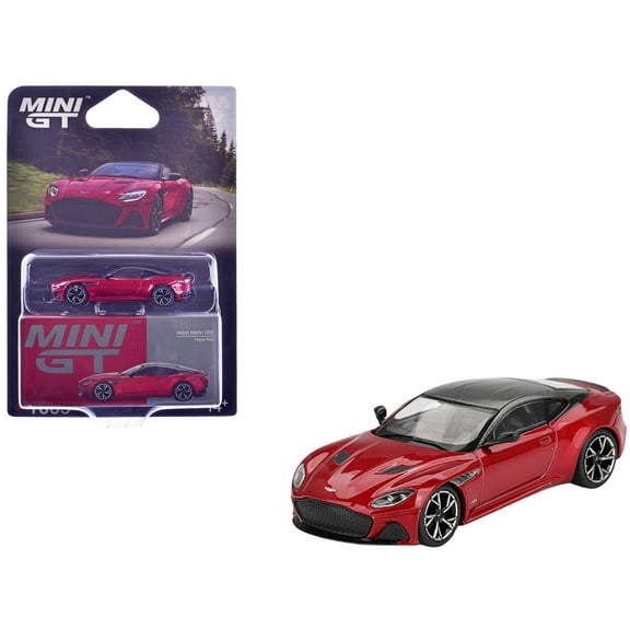 Aston Martin DBS RHD (Right Hand Drive) Hyper Red Metallic with Carbon Top 1/64 Diecast Model Car by Mini GT
