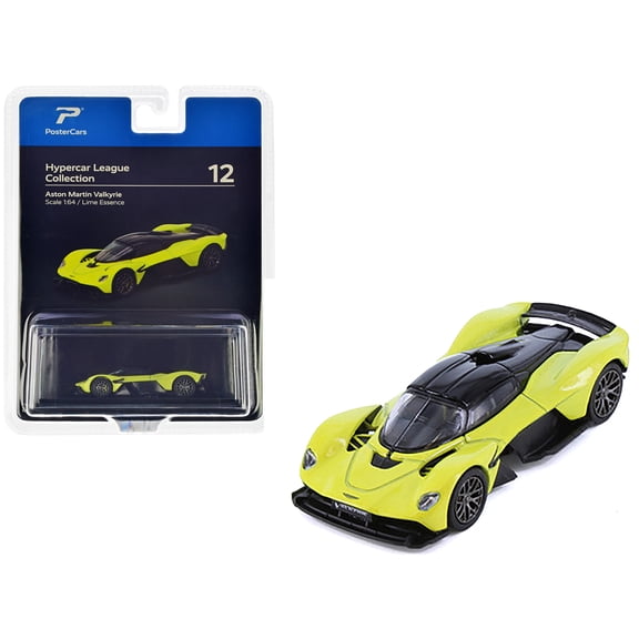 Aston Martin Valkyrie Lime Essence Yellow Metallic with Black Top "Hypercar League Collection" 1/64 Diecast Model Car by PosterCars