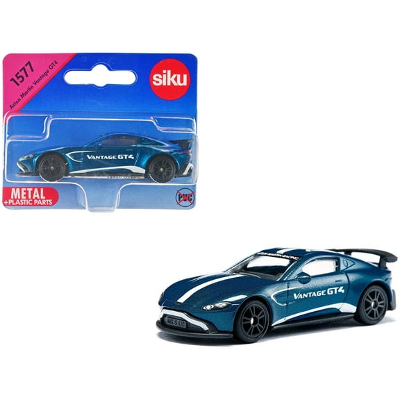 Aston Martin Vantage GT4 Blue Metallic with White Stripes Diecast Model Car by Siku