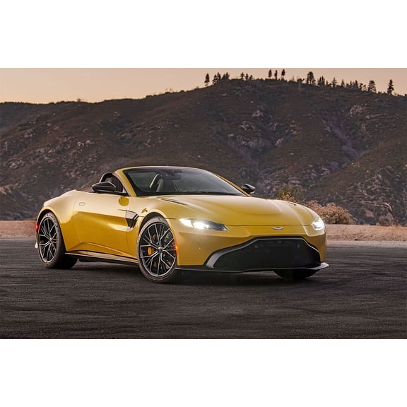 Aston Martin Vantage Roaster Yellow Coupe Wall Indoor - 24x36 Inch Laminated Poster - Stunning Detail and Bold Colors