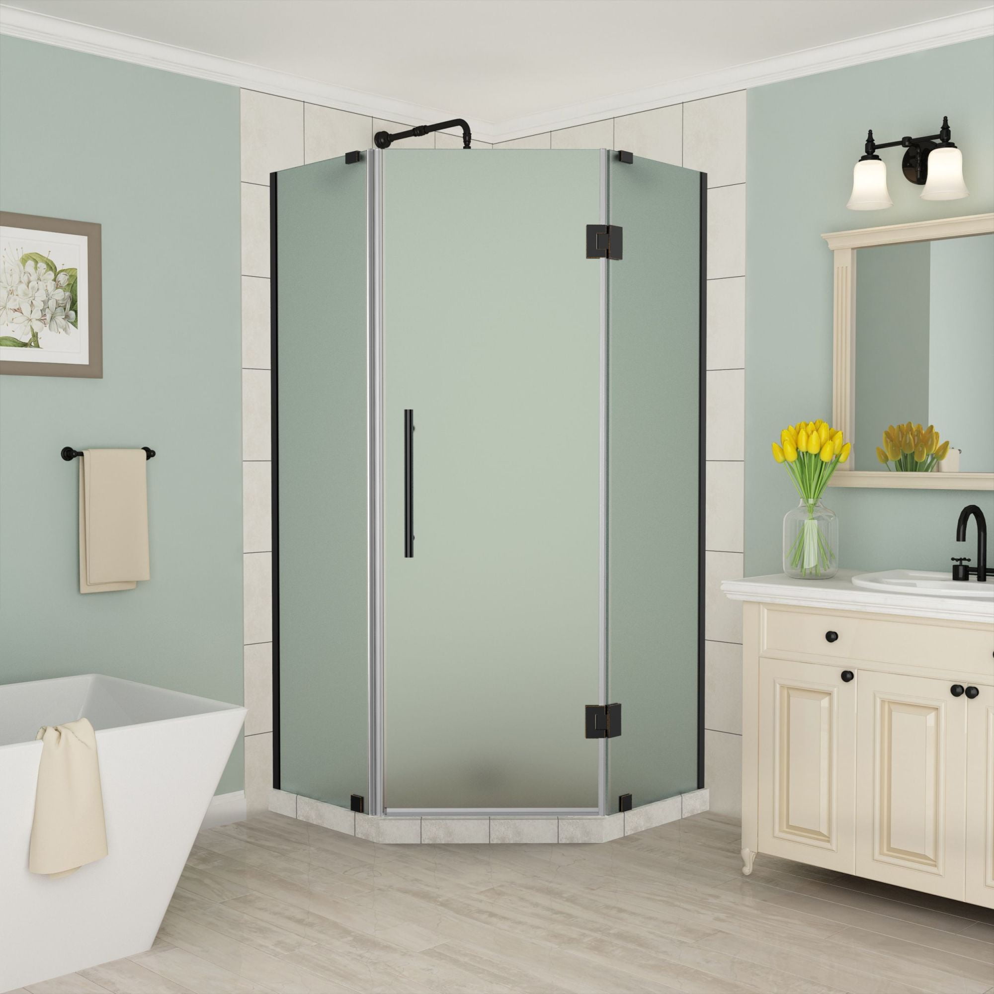 Merrick Frameless Frosted Glass Neo-Angle Shower Enclosure