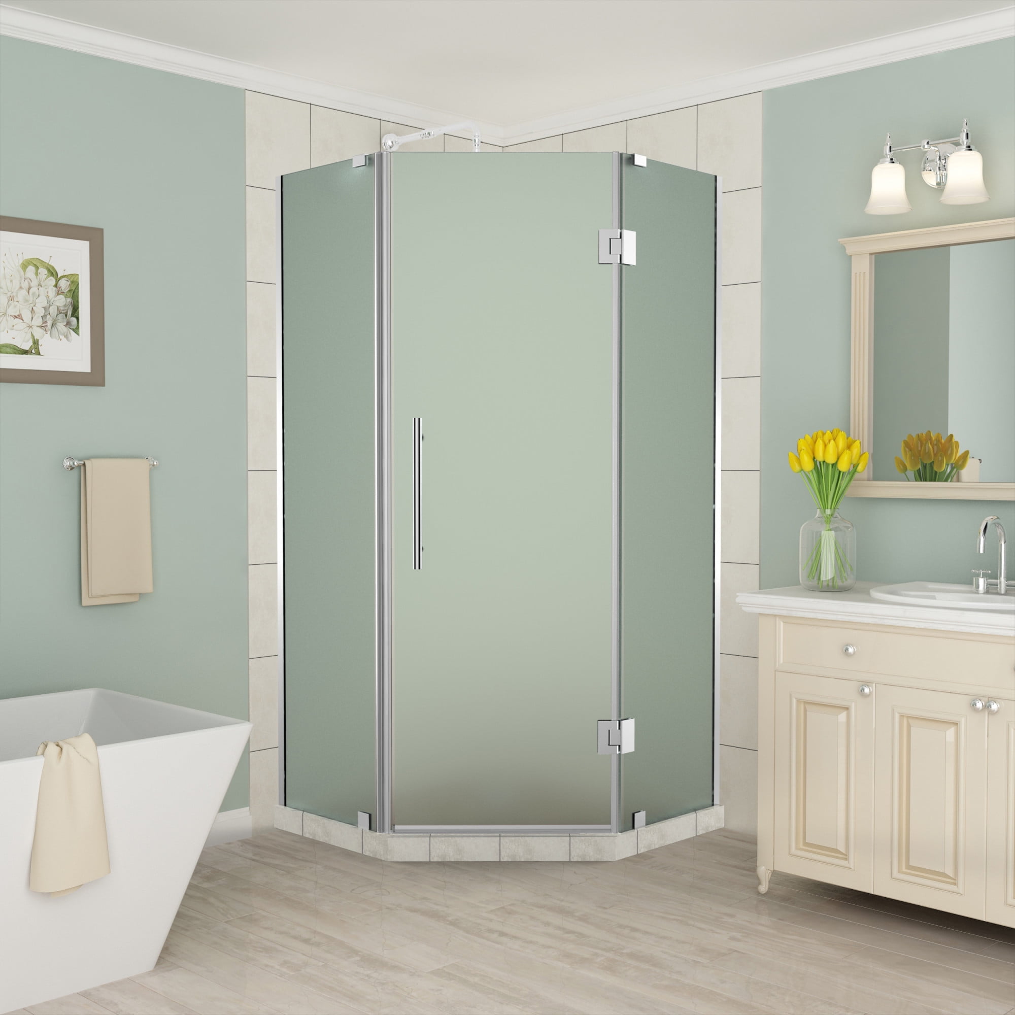 Merrick 40.5" x 72" Chrome Frameless Neo-Angle Shower Enclosure