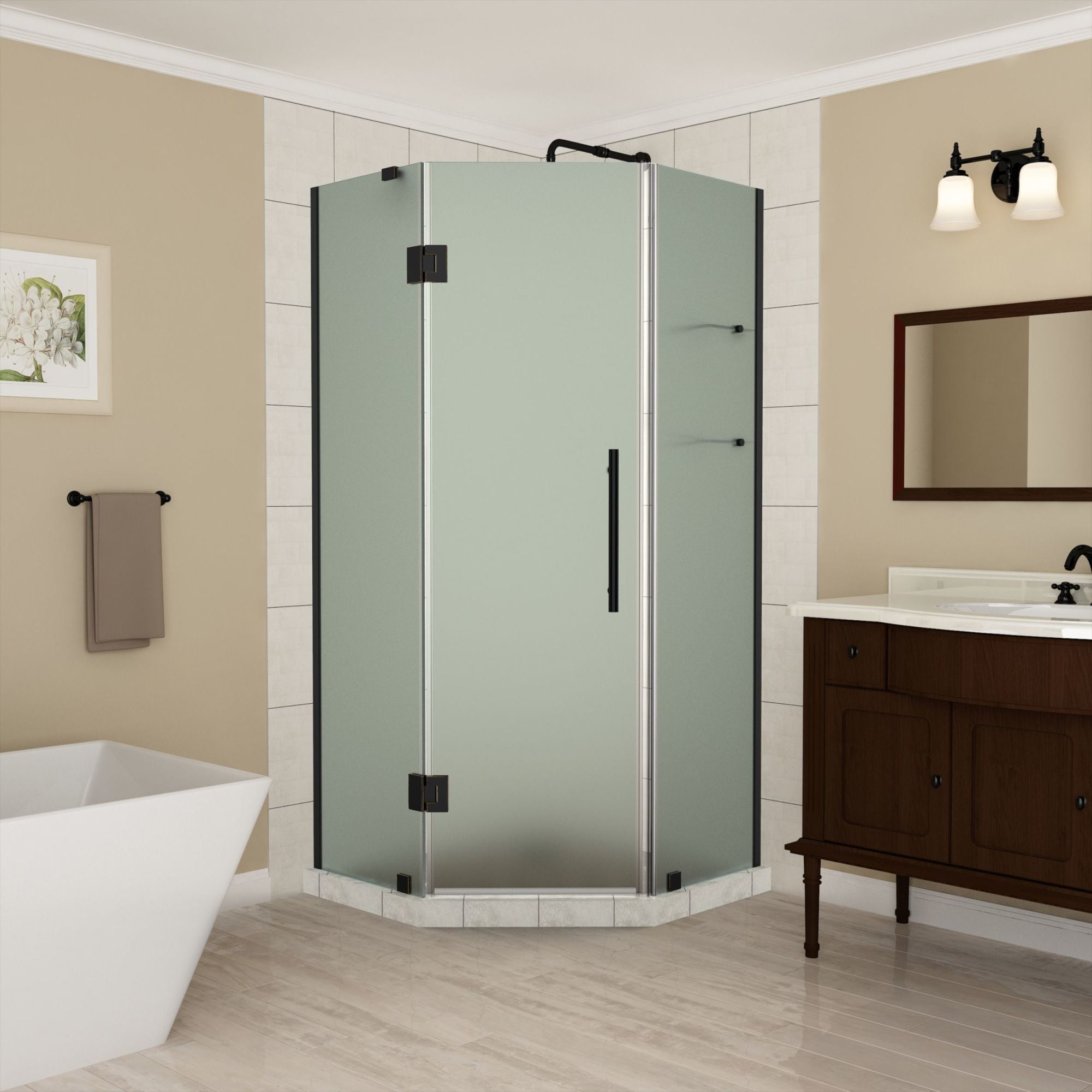 Merrick GS Matte Black Frameless Frosted Glass Neo-Angle Shower Enclosure