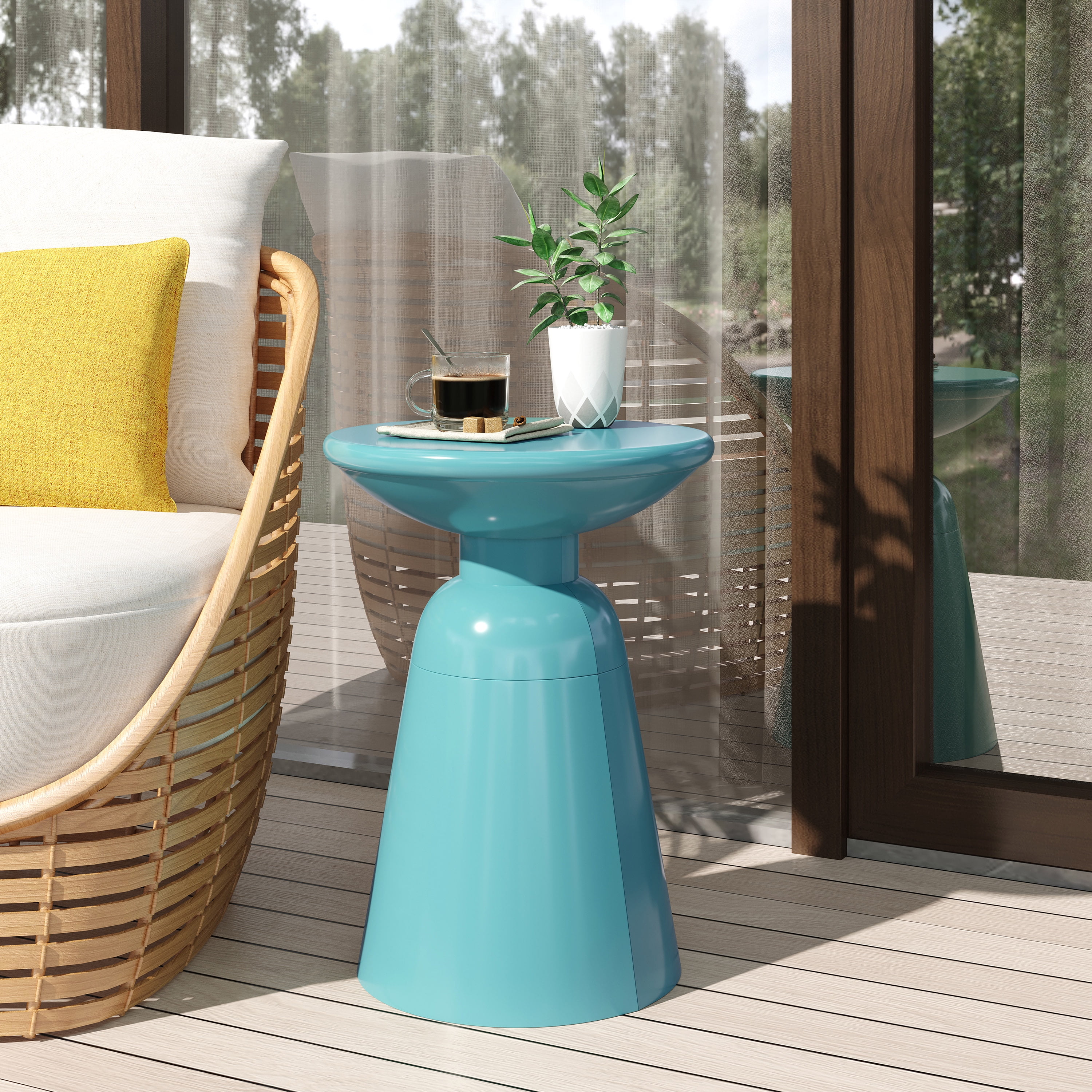Teal metal outdoor side table online