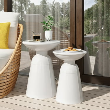 Aston Metal Outdoor Side Tables, Set of 2, White