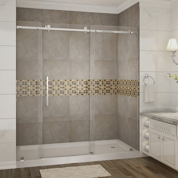Aston SDR976-TR-CH-72-10-R Moselle 72" Wide X 77-1/2" High Frameless Sliding Shower Door -