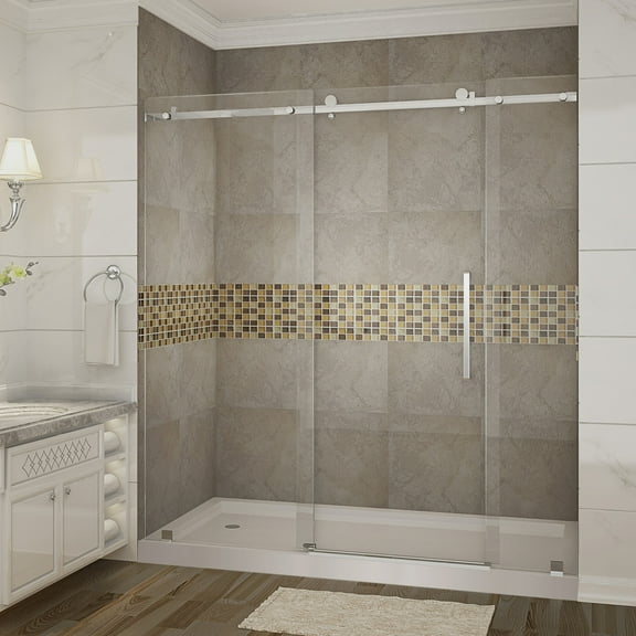 Aston SDR976-TR-CH-72-10-L Moselle 72" Wide X 77-1/2" High Frameless Sliding Shower Door -