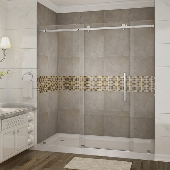 Aston SDR976-TR-SS-72-10-L Moselle 72" Wide X 77-1/2" High Frameless Sliding Shower Door -