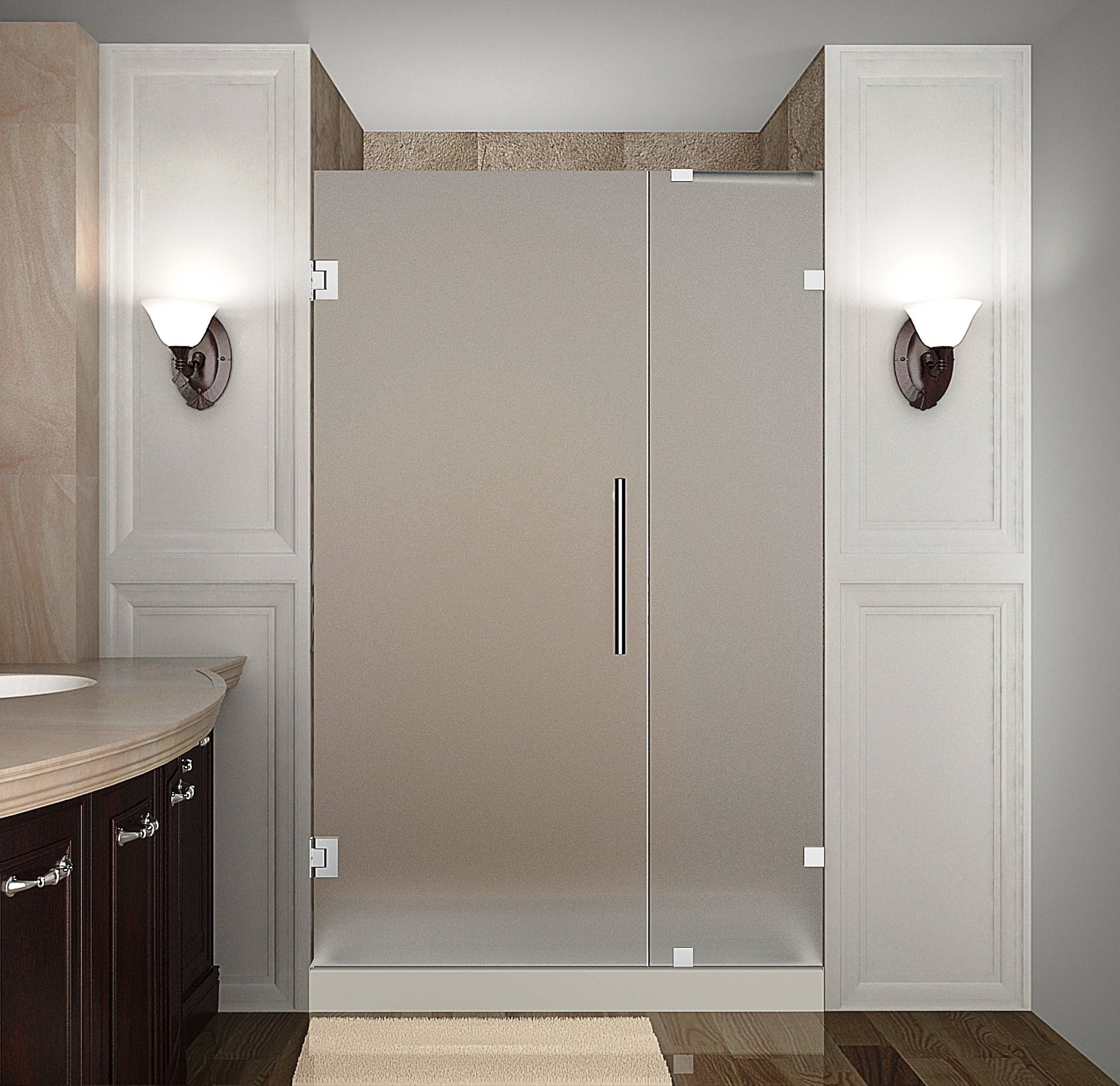Nautis 34" x 72" Frameless Frosted Glass Hinged Shower Door in Chrome