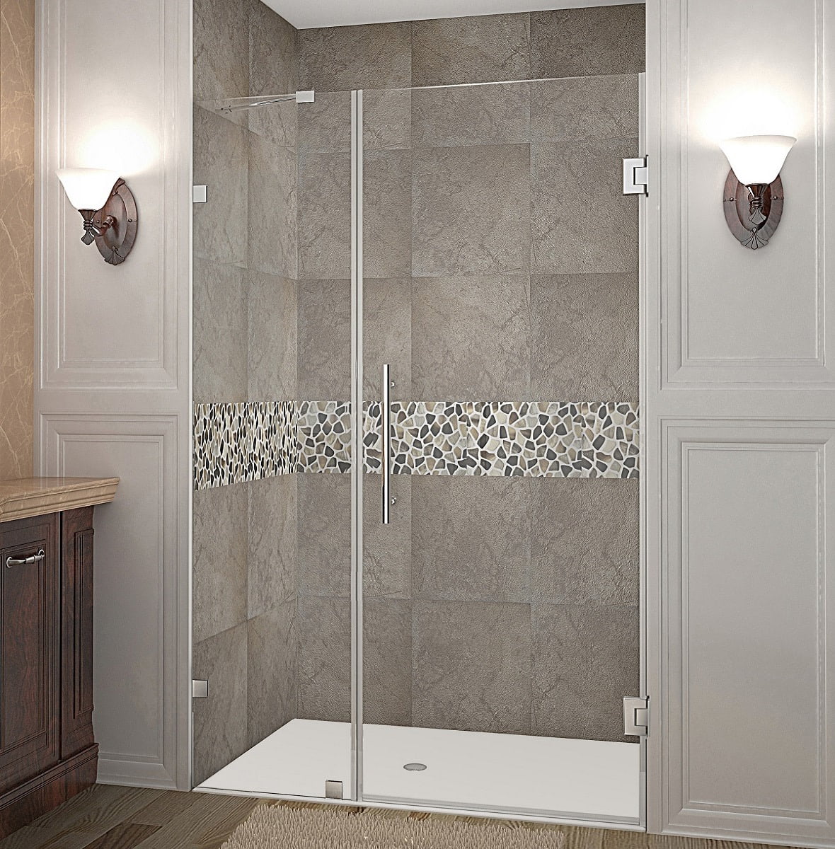 Nautis 72" Clear Glass Frameless Hinged Shower Door with Chrome Hardware