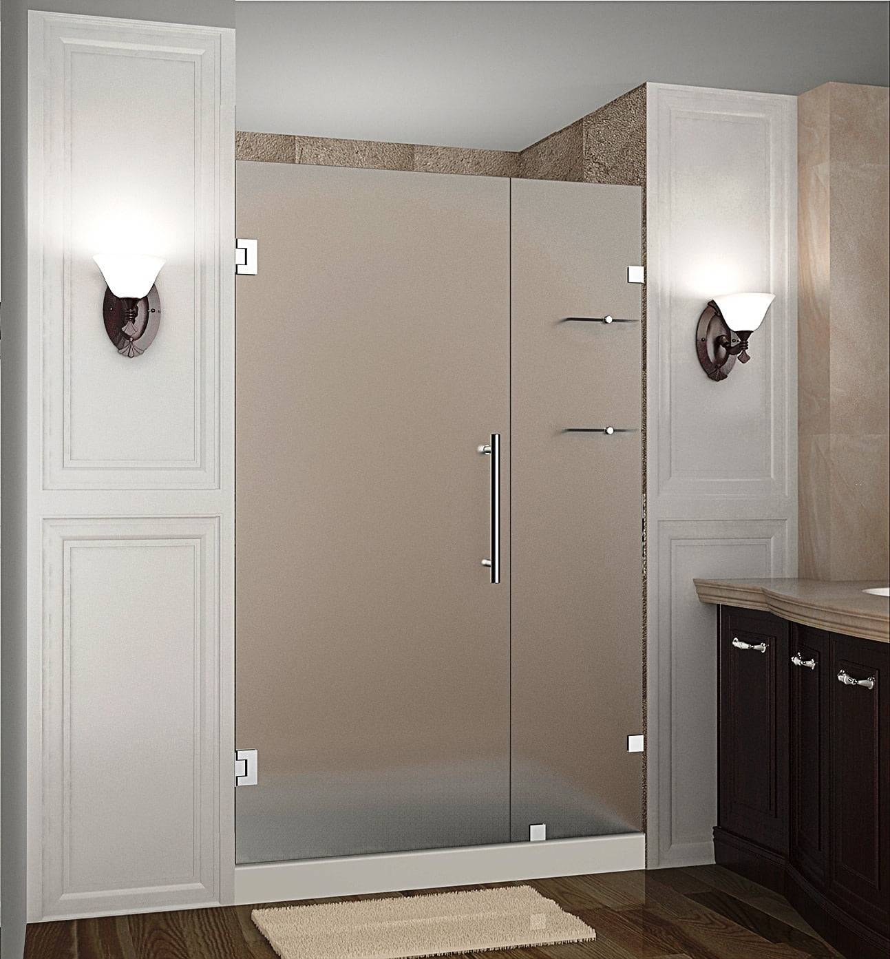 Nautis GS 48" x 72" Frosted Glass Frameless Hinged Shower Door in Chrome