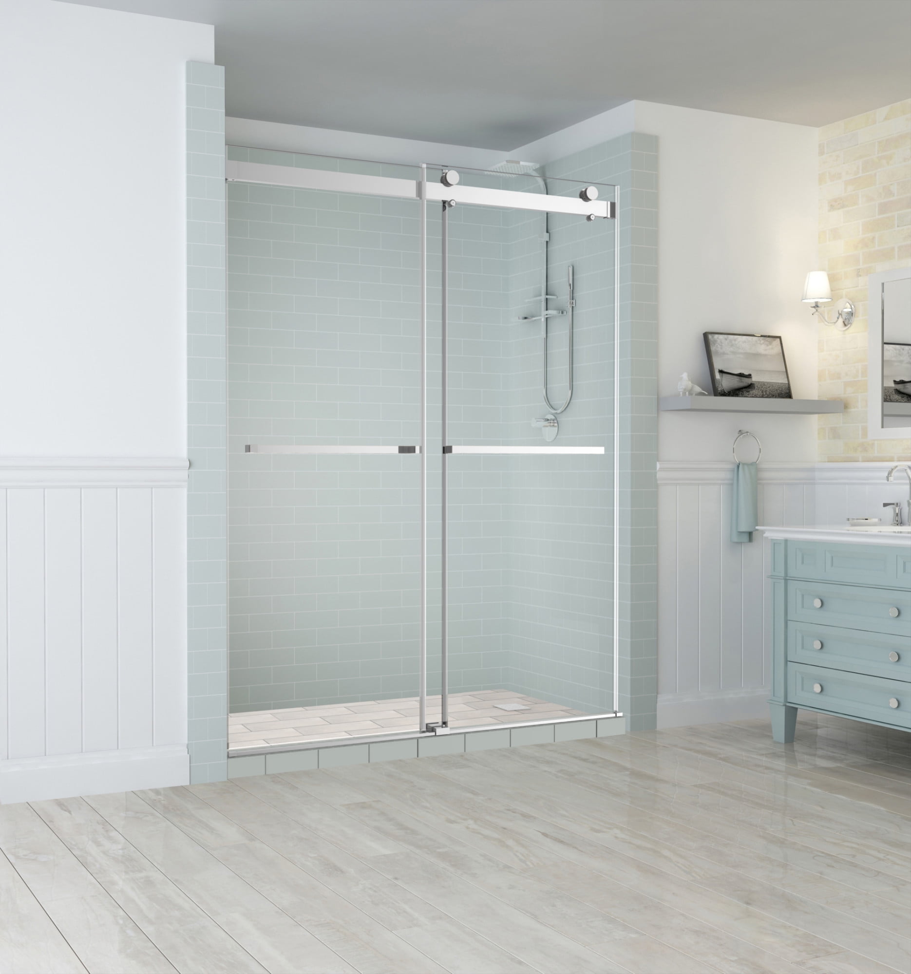 Rivage 76'' x 60'' Chrome Frameless Sliding Shower Door