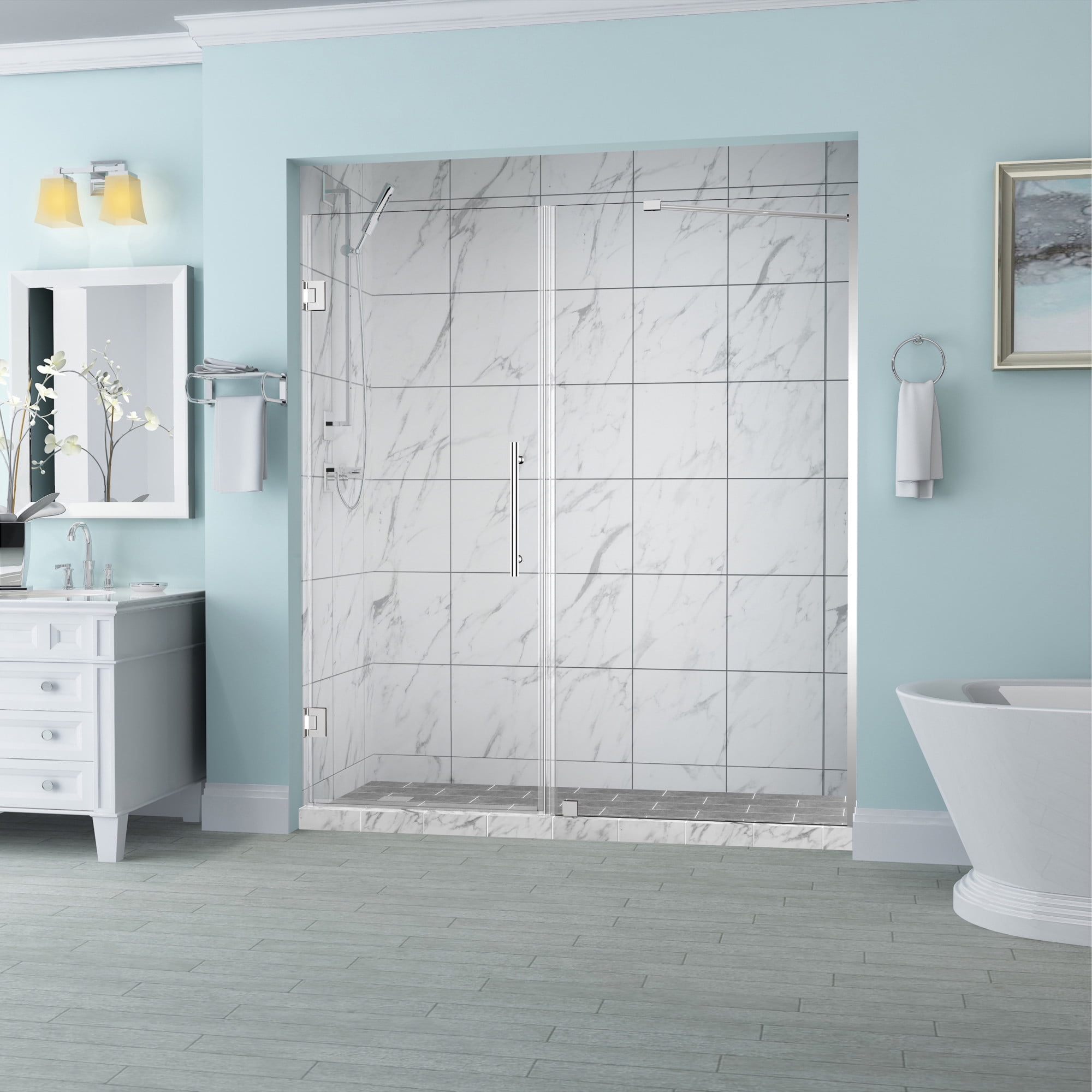 Belmore 60'' x 72'' Frameless Hinged Shower Door in Chrome with Tempered Glass