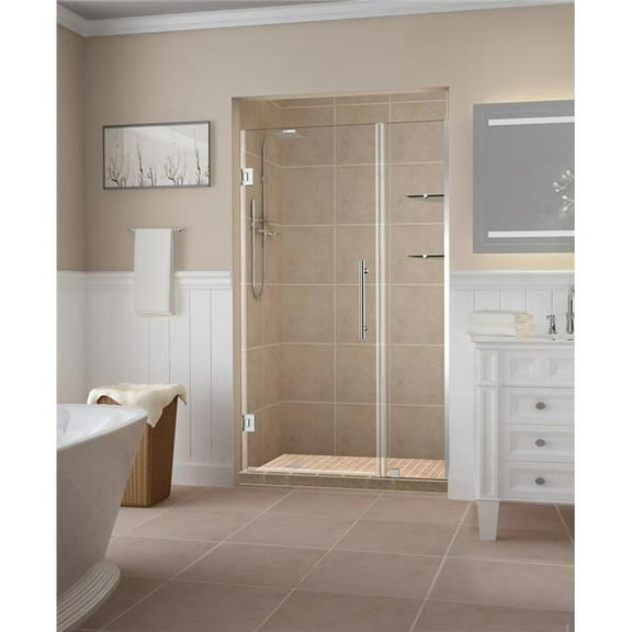 Aston SDR960EZ-CH-4422-10 Belmore GS 43.25 to 44.25 x 72 in. Frameless Hinged Shower Door with Glass Shelves - Chrome