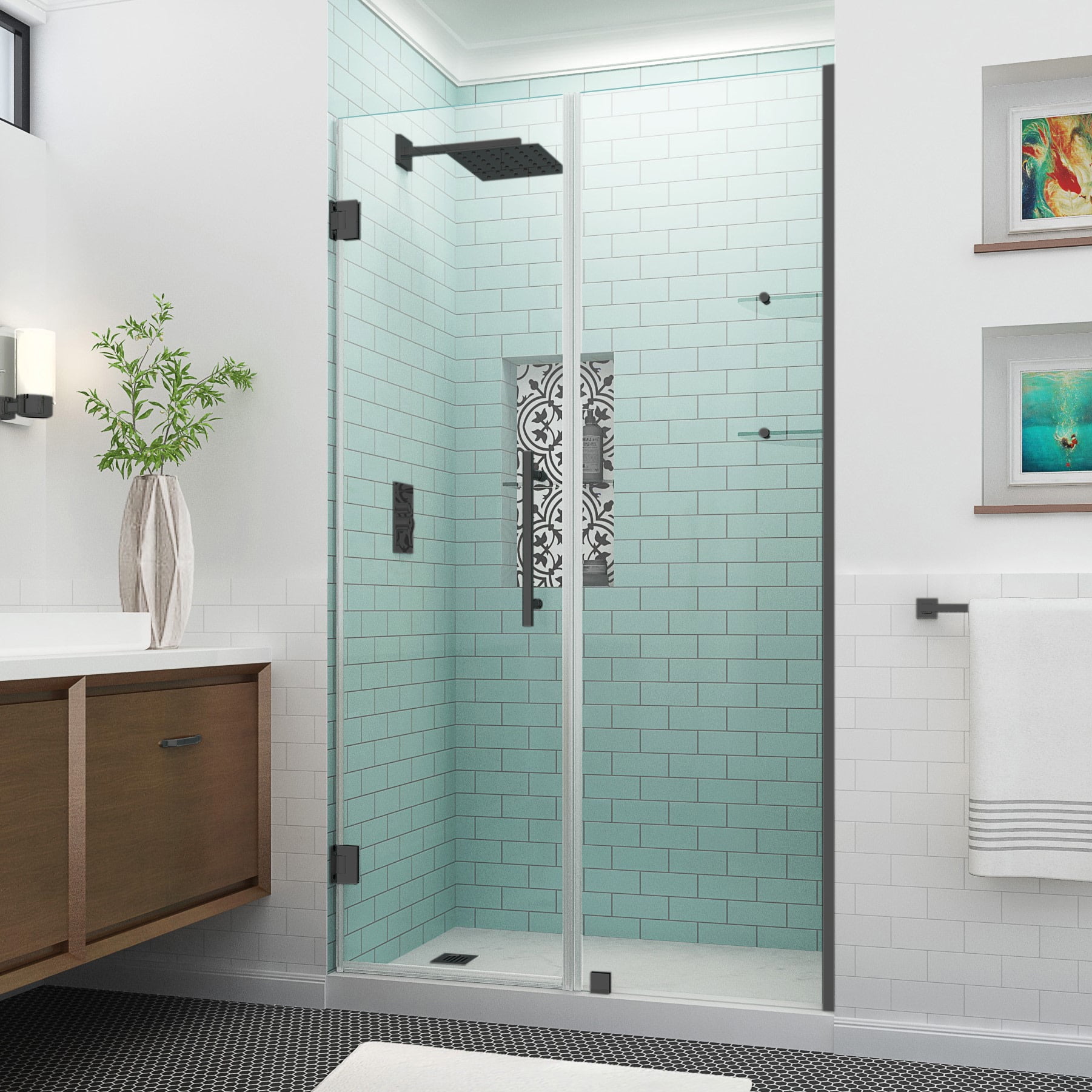 Belmore GS Matte Black Frameless Hinged Shower Door with Clear Glass