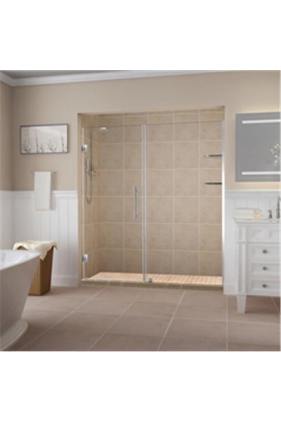 SDR960EZ-SS-5725-10 Belmore GS 56.25-57.25 x 72 in. Frameless Hinged Shower Door with Glass Shelves in Stainless Steel