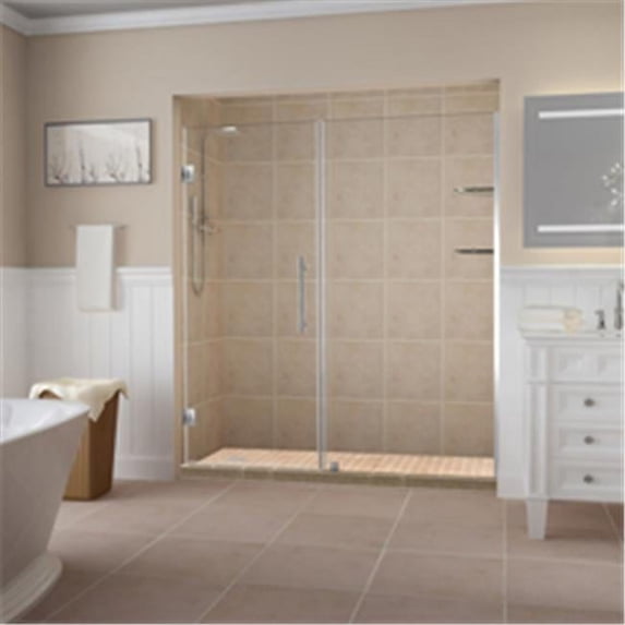 Aston SDR960EZ-SS-6535-10 72 x 65 x 0.38 in. Belmore GS Frameless Hinged Shower Door with Glass Shelves, Stainless Steel