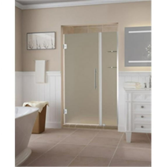 Aston SDR960F-CH-5836-10 72 x 58 x 0.38 in. Belmore Frameless Hinged Shower Door with Frosted Glass & Glass Shelves, Chrome