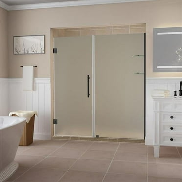 Aston SDR960F-ORB-6527-10 Belmore GS 64.25 to 65.25 x 72 in. Frameless Hinged Shower Door with Frosted Glass & Glass Shelves - Oil Rubbed Bronze