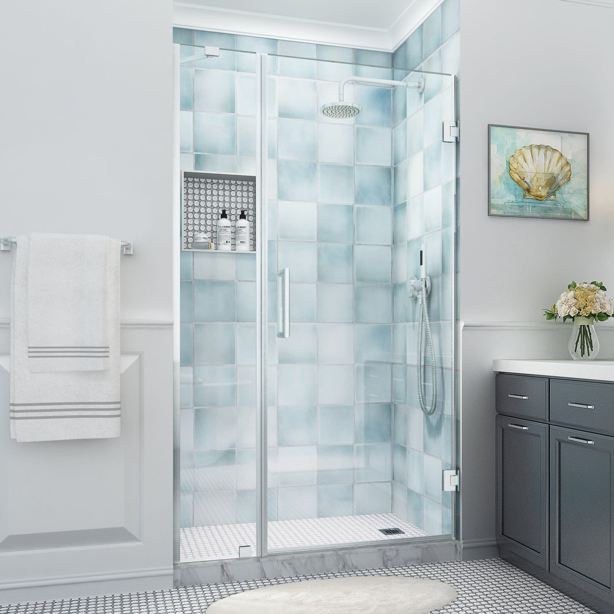 Belmore XL 80" High Frameless Hinged Shower Door with Clear Glass