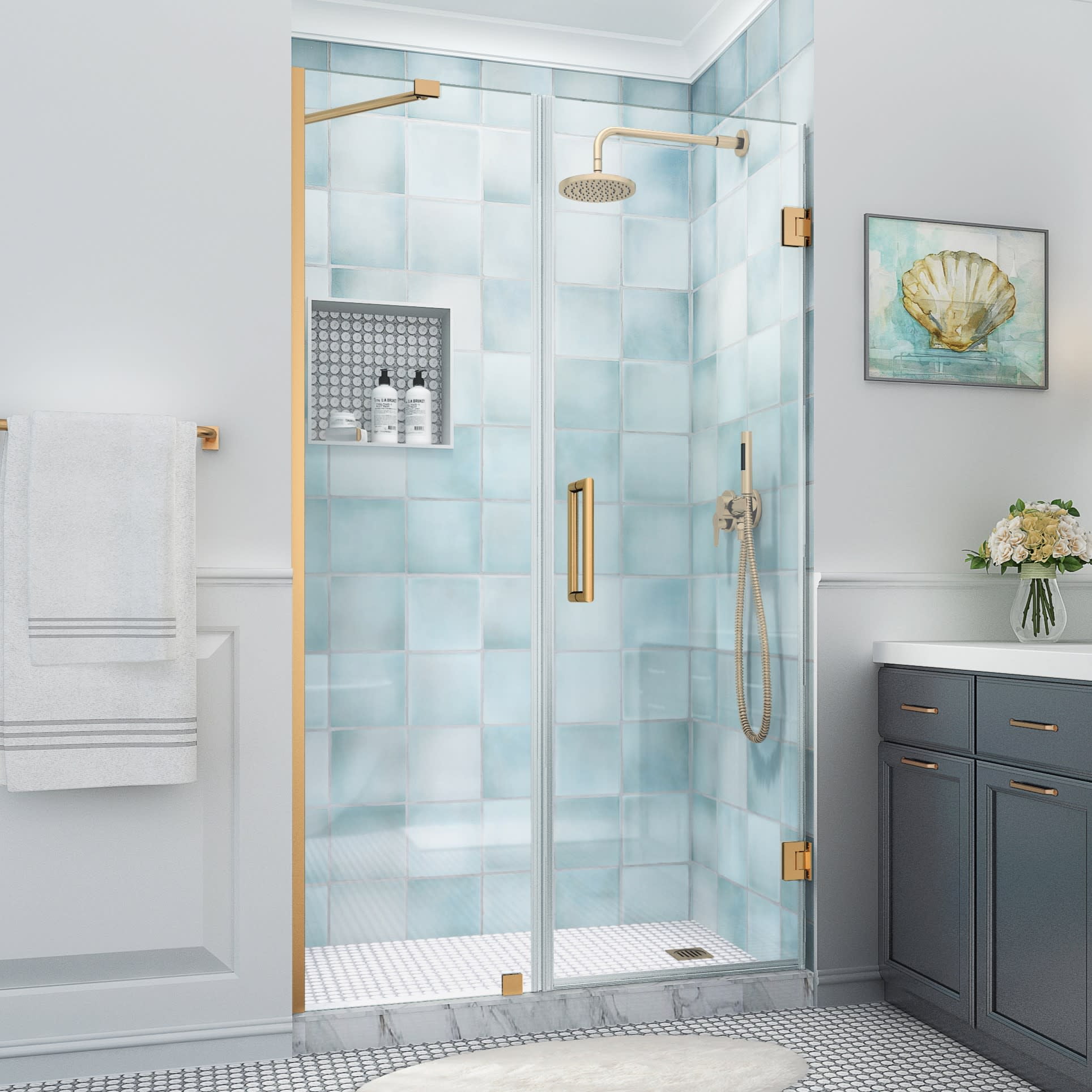 Aston Sdr965ez-502880 Belmore Xl 80" High X 50" Wide Hinged Frameless Shower Door - Gold