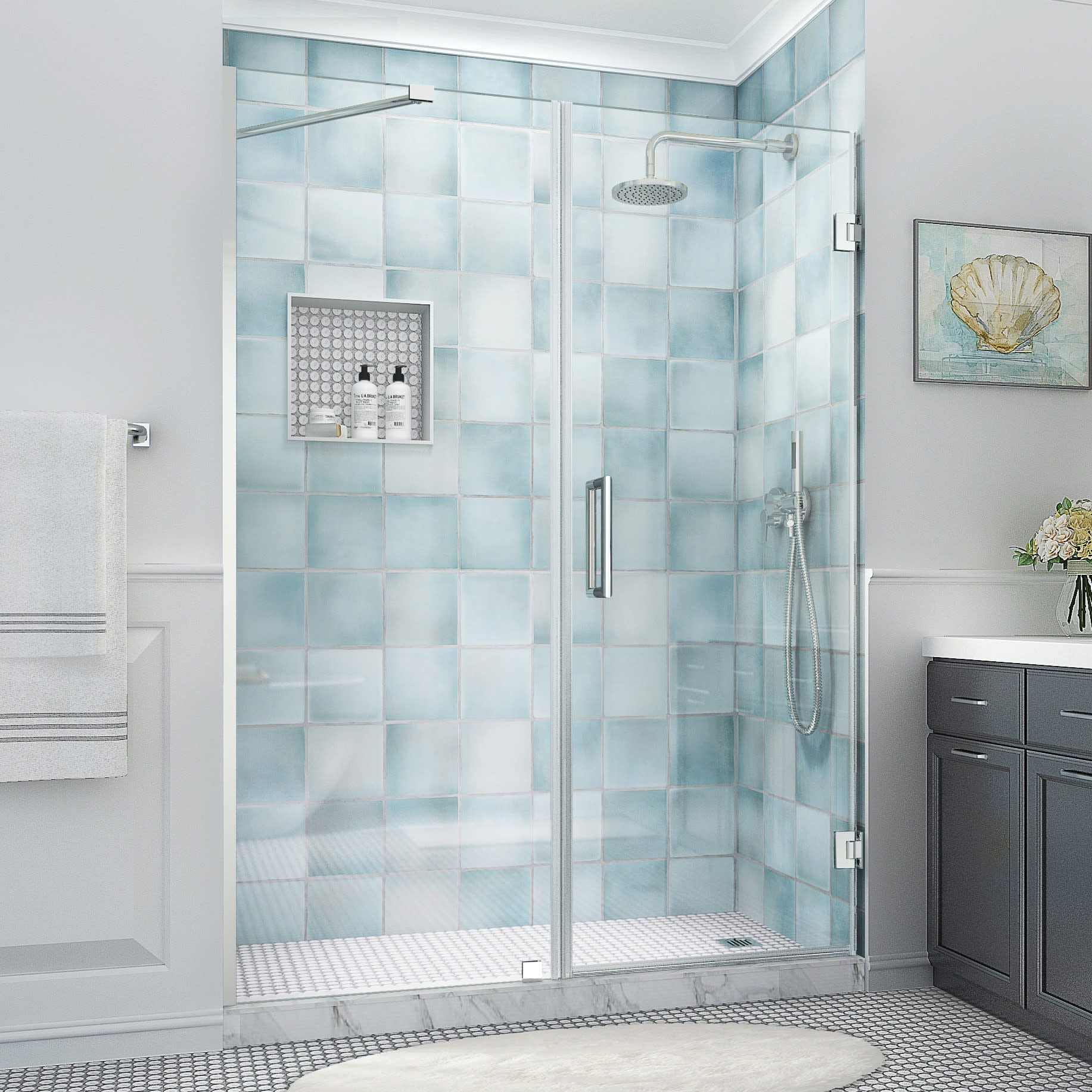 Belmore XL 80" High Frameless Hinged Shower Door in Chrome