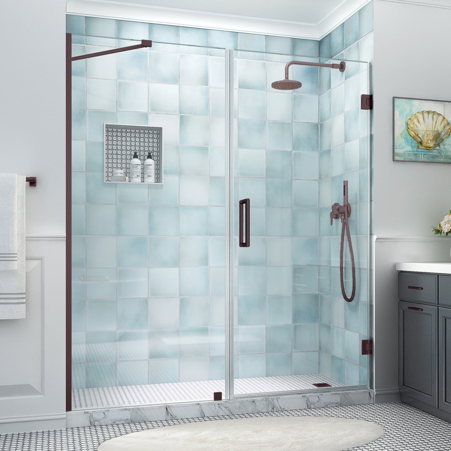 Belmore XL 80" High Bronze Frameless Hinged Shower Door