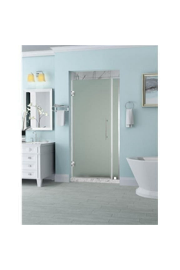 SDR965F-SS-3832-10 Belmore 37.25-38.25 x 72 in. Frameless Hinged Shower Door with Frosted Glass in Stainless Steel