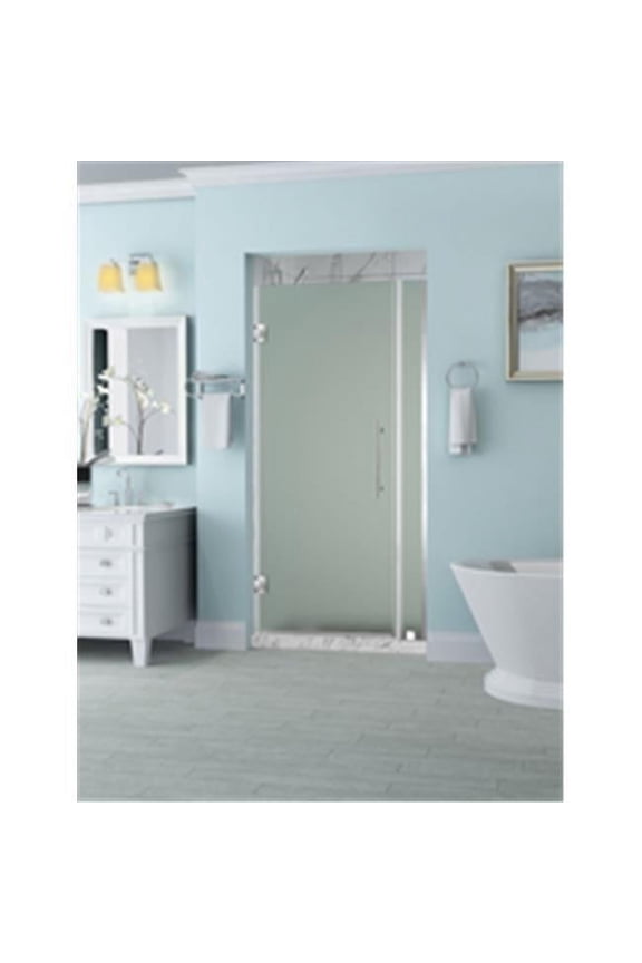 SDR965F-SS-4135-10 Belmore 40.25-41.25 x 72 in. Frameless Hinged Shower Door with Frosted Glass in Stainless Steel