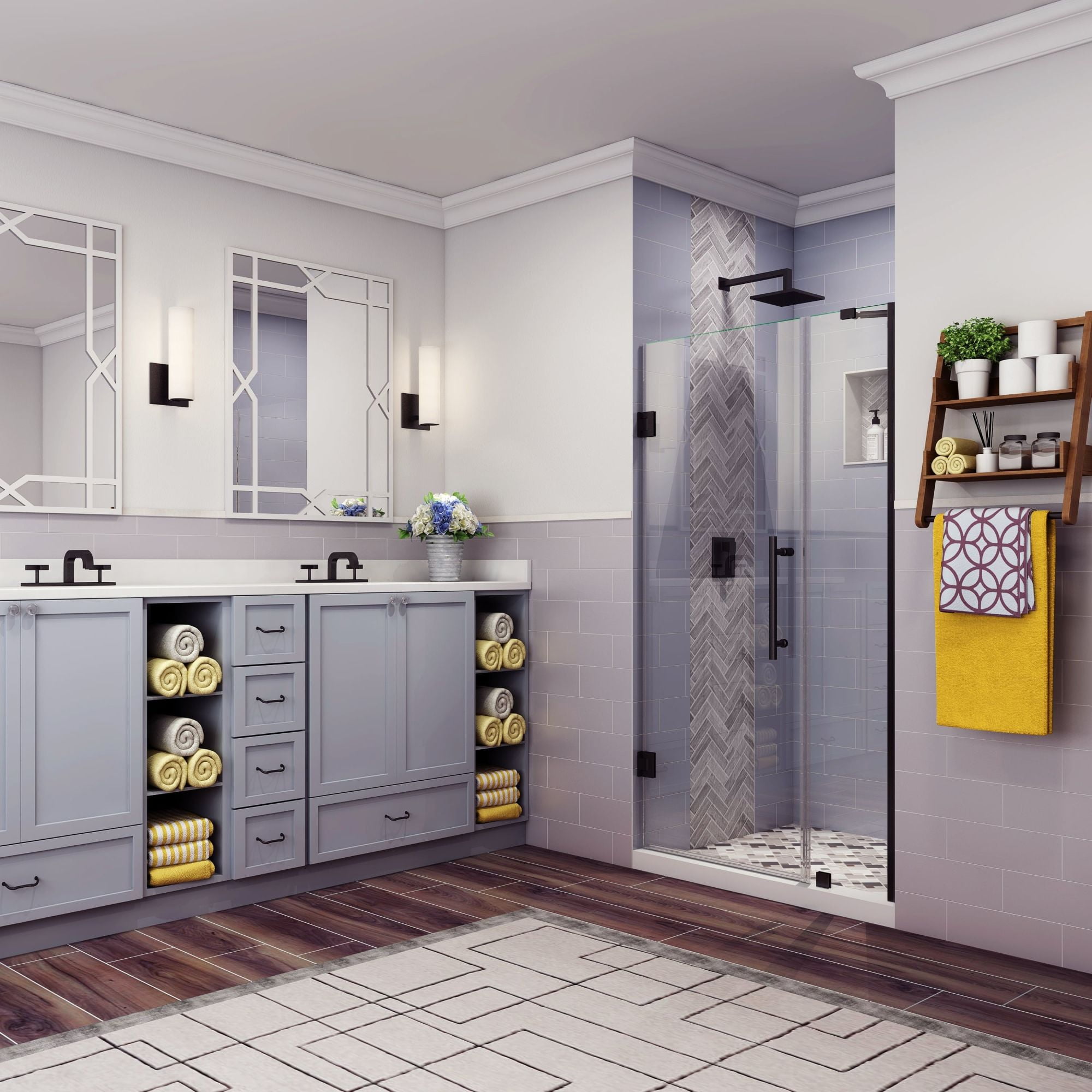Belmore 72" Matte Black Frameless Hinged Shower Door