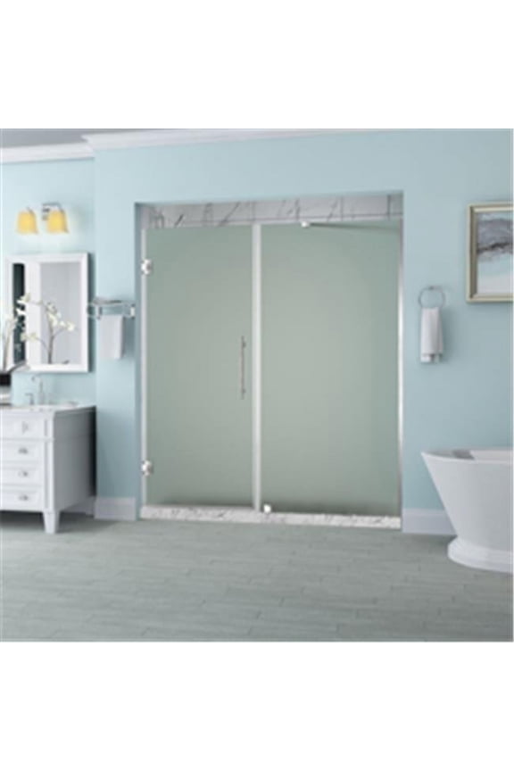 SDR965F-SS-5727-10 Belmore 56.25-57.25 x 72 in. Frameless Hinged Shower Door with Frosted Glass in Stainless Steel