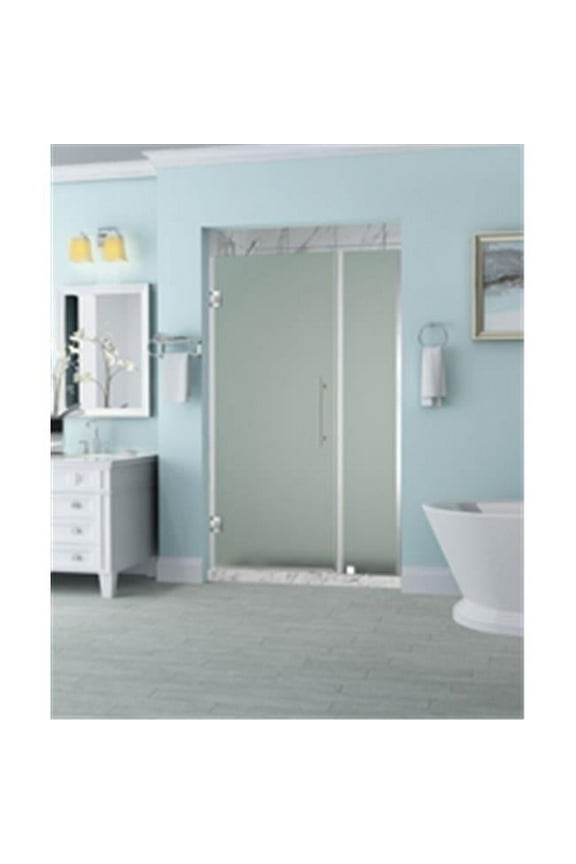 SDR965F-SS-5735-10 Belmore 56.25-57.25 x 72 in. Frameless Hinged Shower Door with Frosted Glass in Stainless Steel