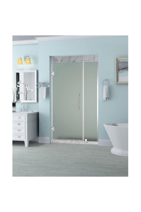 SDR965F-CH-6127-10 Belmore 60.25 to 61.25 x 72 in. Frameless Hinged Shower Door with Frosted Glass - Chrome