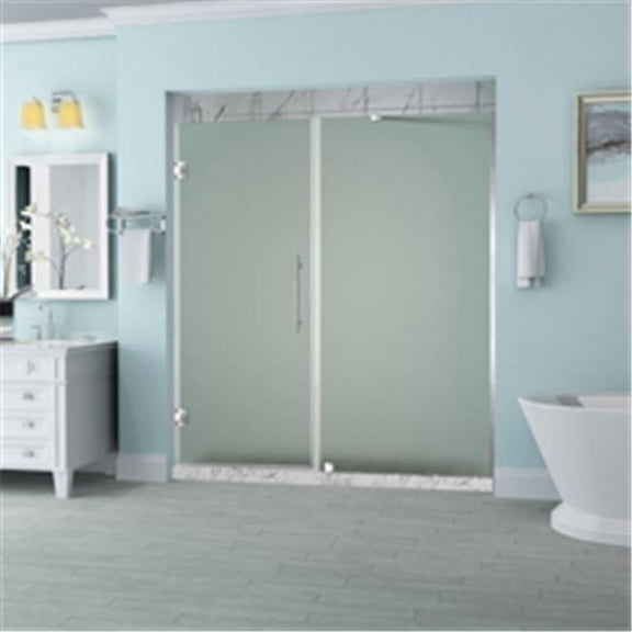 Aston SDR965F-SS-6430-10 72 x 64 x 0.38 in. Belmore Frameless Hinged Shower Door with Frosted Glass, Stainless Steel