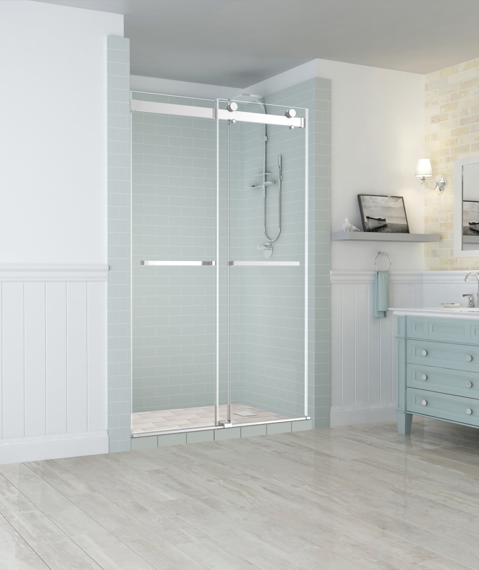 Rivage 76" Frameless Sliding Shower Door in Stainless Steel