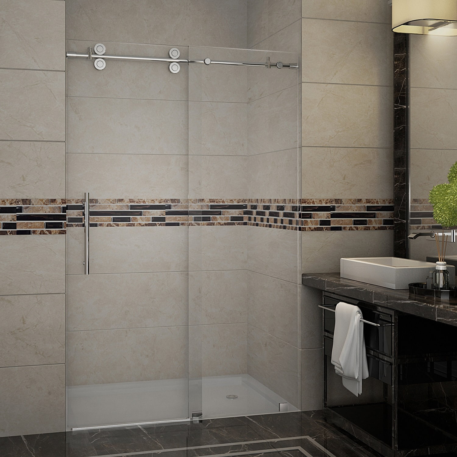 Langham 75'' Frameless Clear Tempered Glass Sliding Shower Door