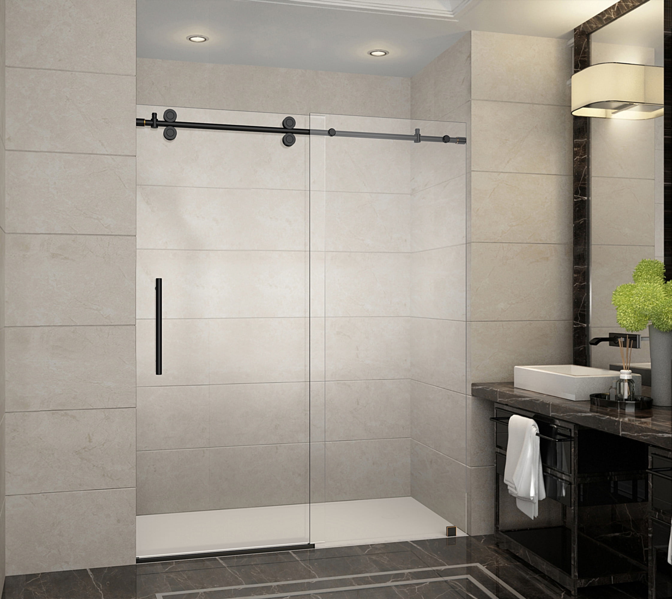 Langham 60" x 75" Frameless Sliding Shower Door in Oil Rubbed Bronze