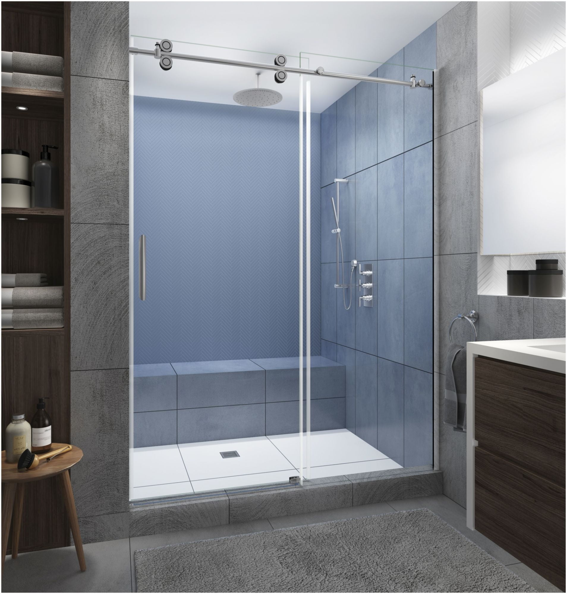 Langham XL Frameless Sliding Shower Door with Polished Chrome Finish
