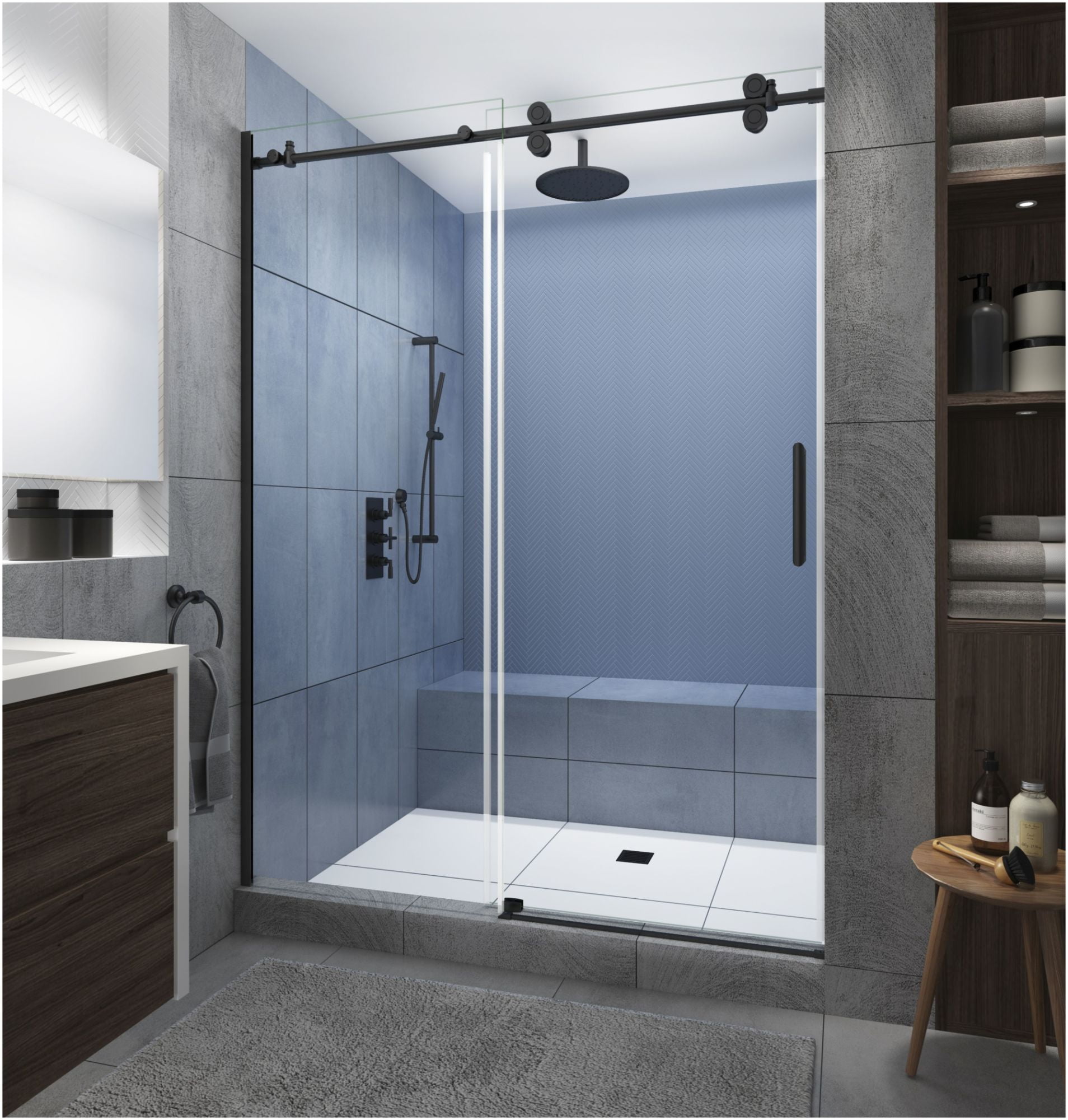 Langham XL 80" High x 60" Wide Matte Black Frameless Sliding Shower Door