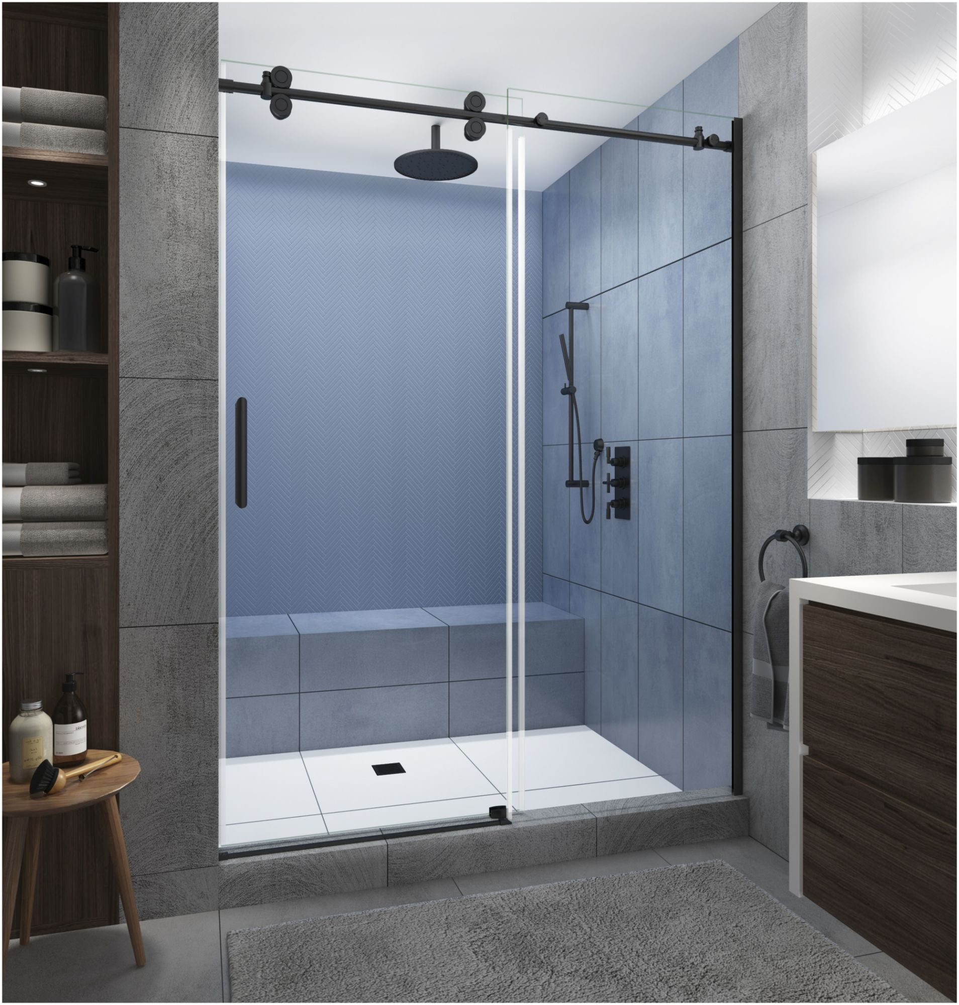 Langham XL 80" High x 72" Wide Matte Black Frameless Sliding Shower Door