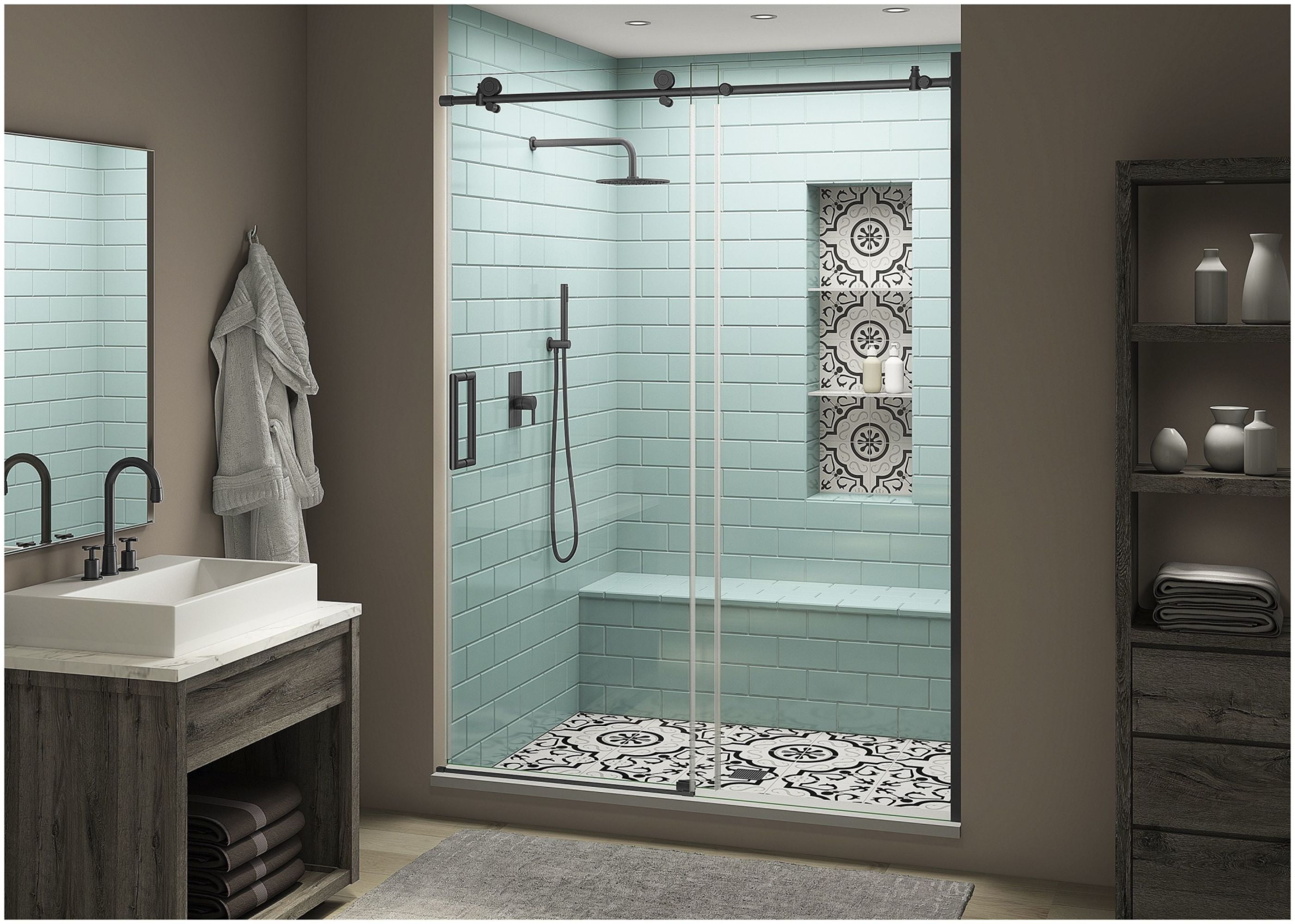 Coraline XL 80" High x 60" Wide Matte Black Frameless Sliding Shower Door