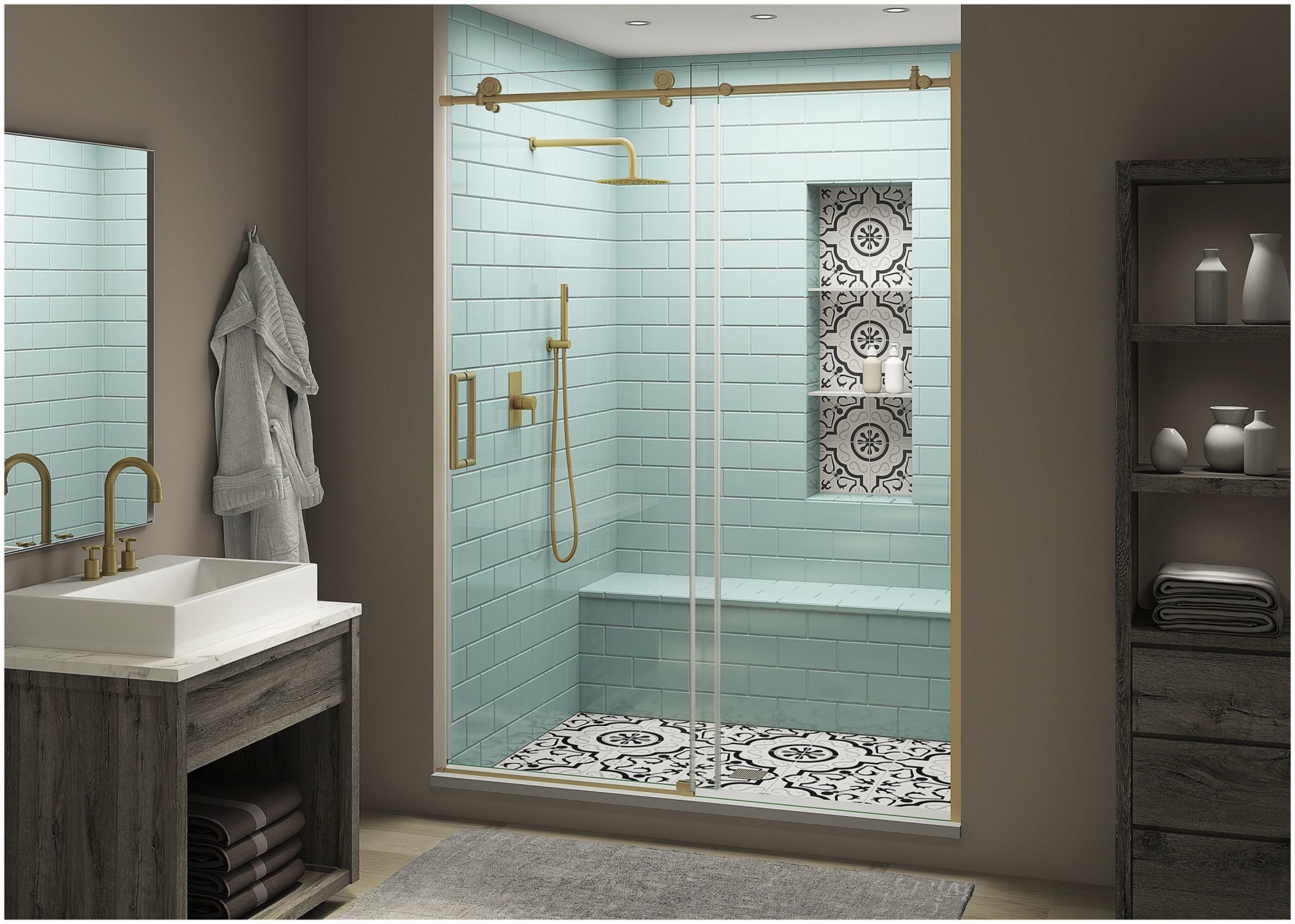 Coraline XL 56" Brushed Gold Frameless Sliding Shower Door