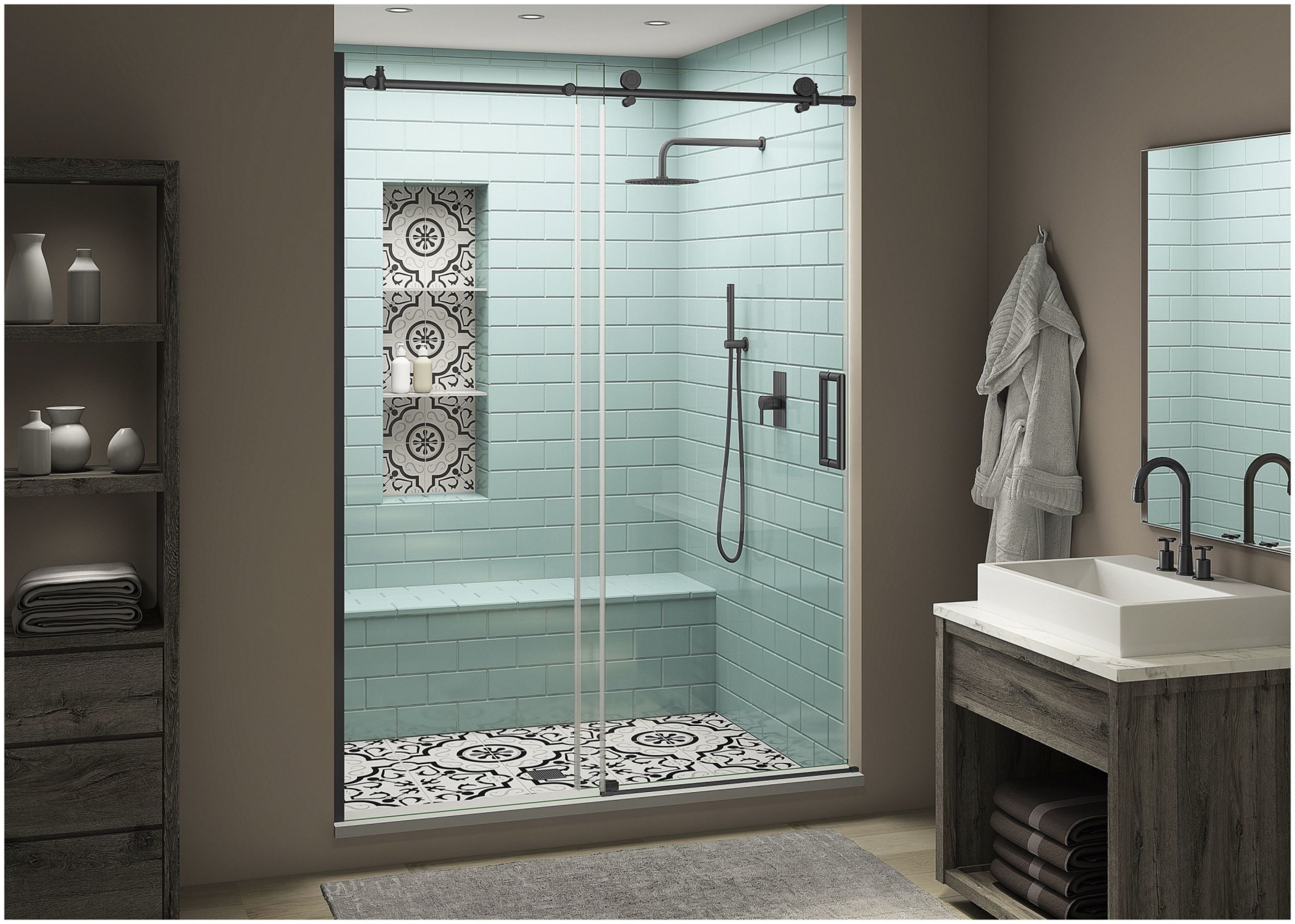 Coraline XL Matte Black Frameless Sliding Shower Door with Clear Glass