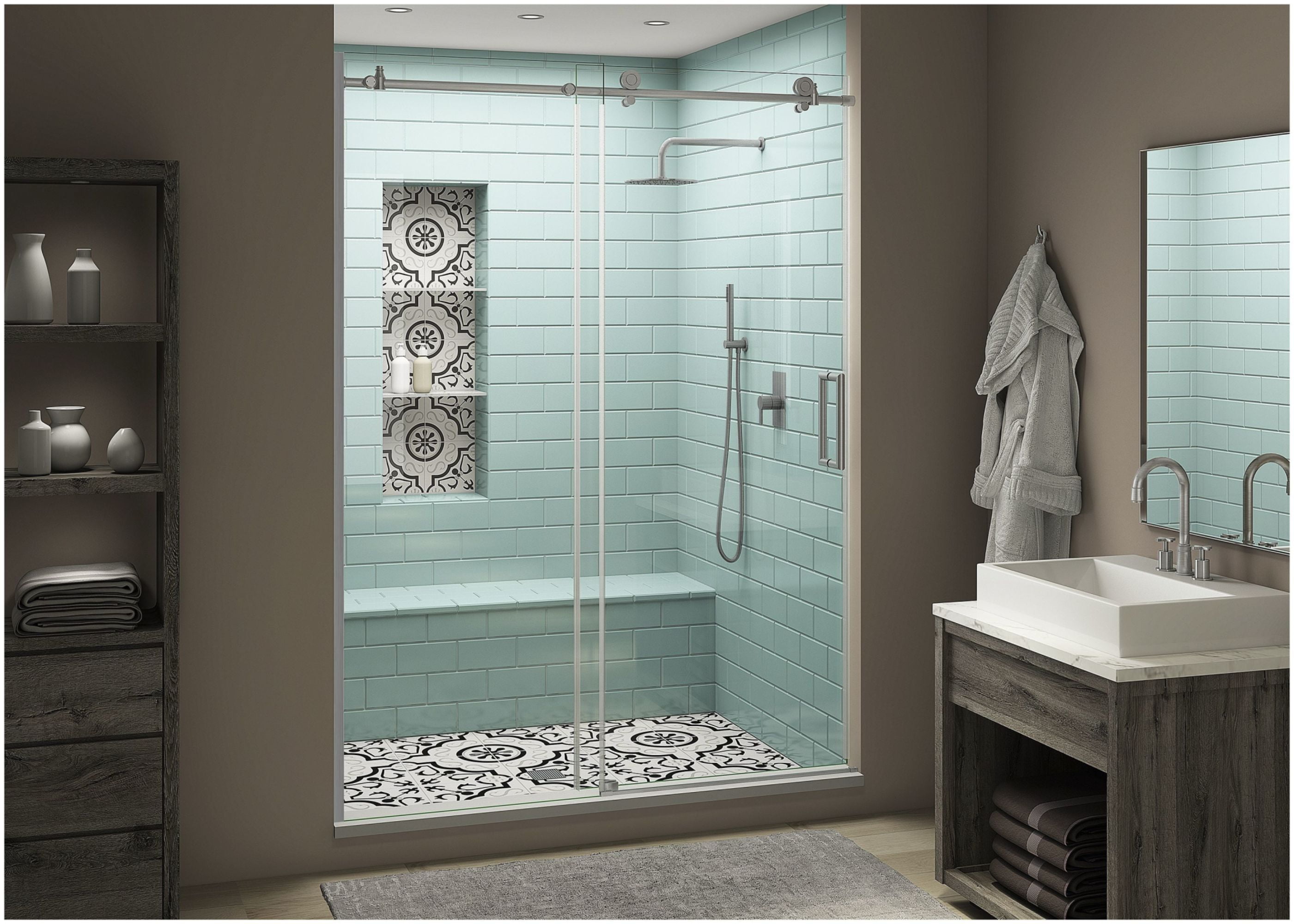 Coraline XL Frameless Sliding Shower Door with Clear Glass and Stainless Steel Hardware