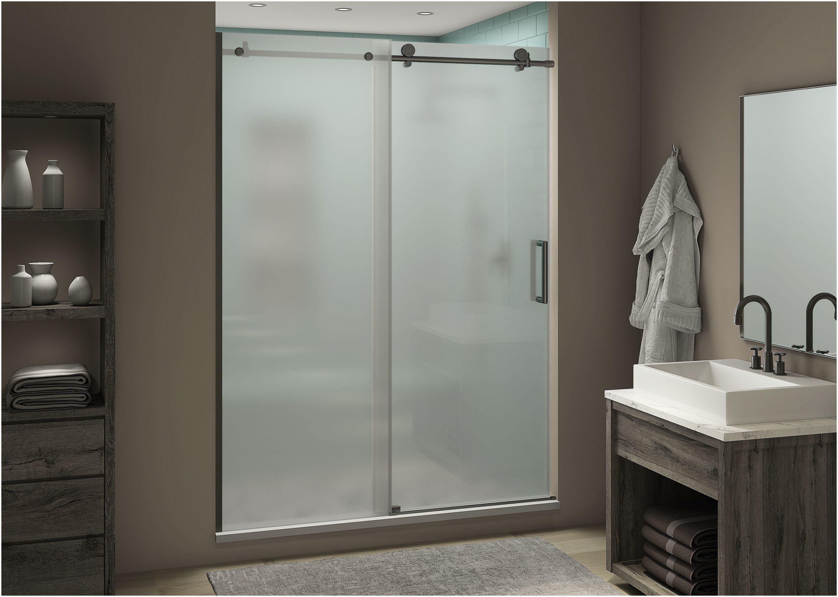 Coraline XL Oil Rubbed Bronze Frameless Sliding Shower Door with Frosted Glass