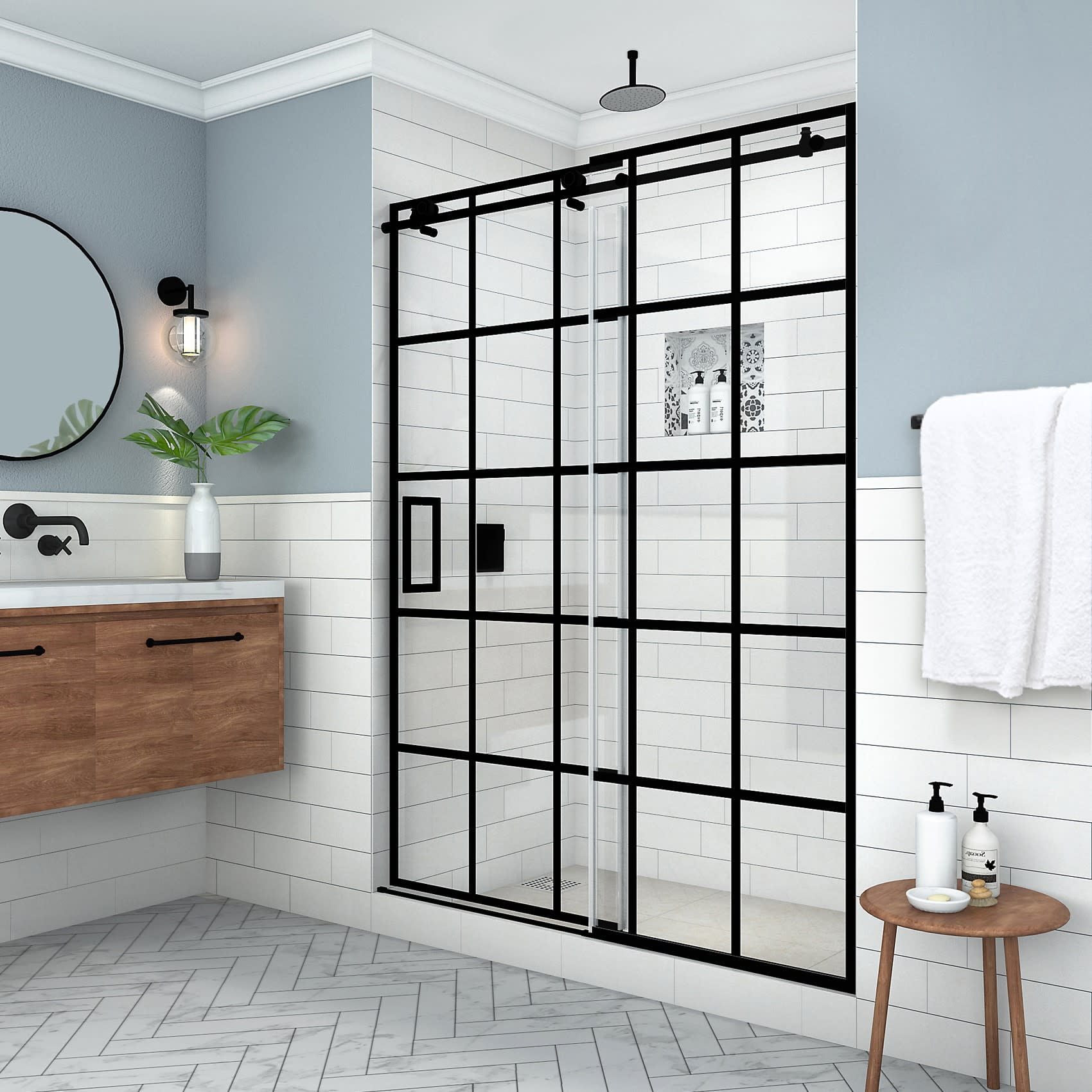 Kamaya XL 80" High x 56" Wide Matte Black Frameless Sliding Shower Door