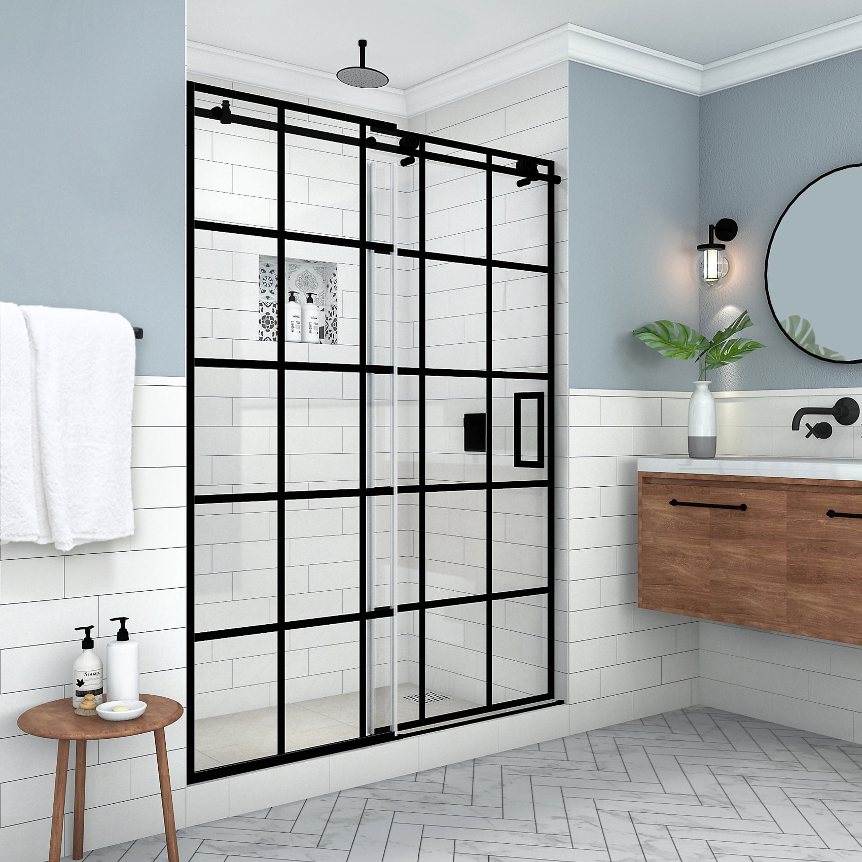 Kamaya XL 80" Matte Black Frameless Sliding Shower Door with Clear Glass