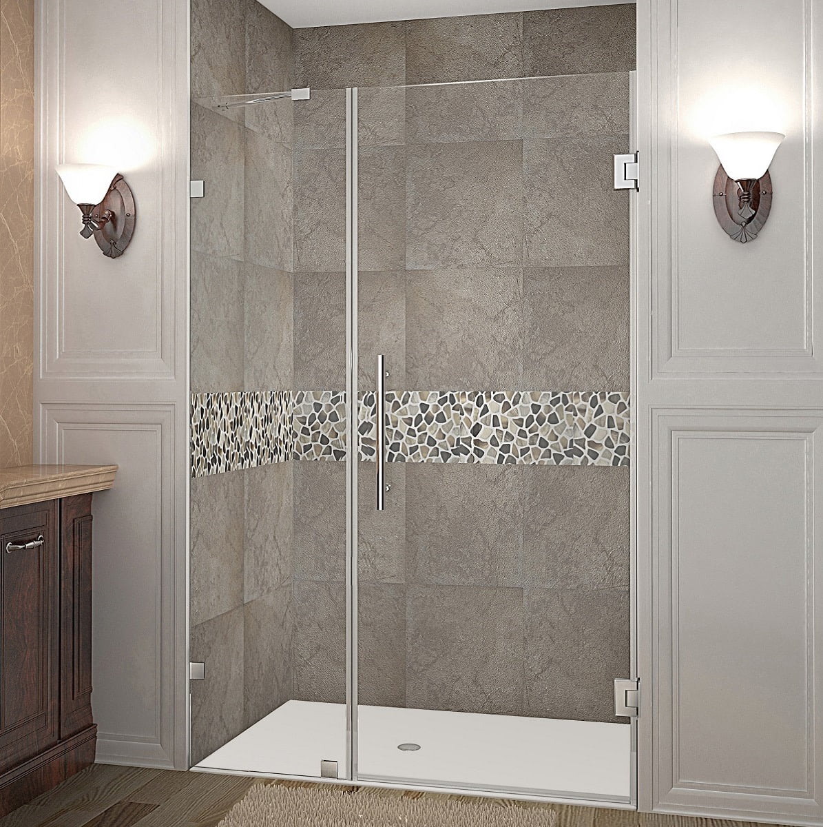 Nautis 42" x 72" Frameless Clear Glass Hinged Shower Door